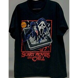 Ghostface Scary Movies and Chill Tee Men’s L Horror Graphic Shirt Scream EUC